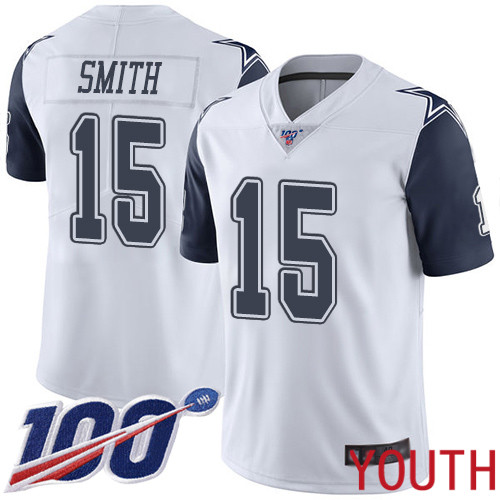 Youth Dallas Cowboys Limited White Devin Smith #15 100th Season Rush Vapor Untouchable NFL Jersey->youth nfl jersey->Youth Jersey